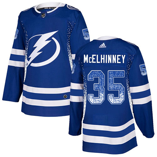 Adidas Tampa Bay Lightning Men 35 Curtis McElhinney Blue Home Authentic Drift Fashion Stitched NHL Jersey